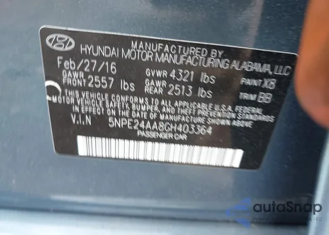 2016 Hyundai Sonata Eco из США, поврежденный, VIN 5NPE24AA8GH403364